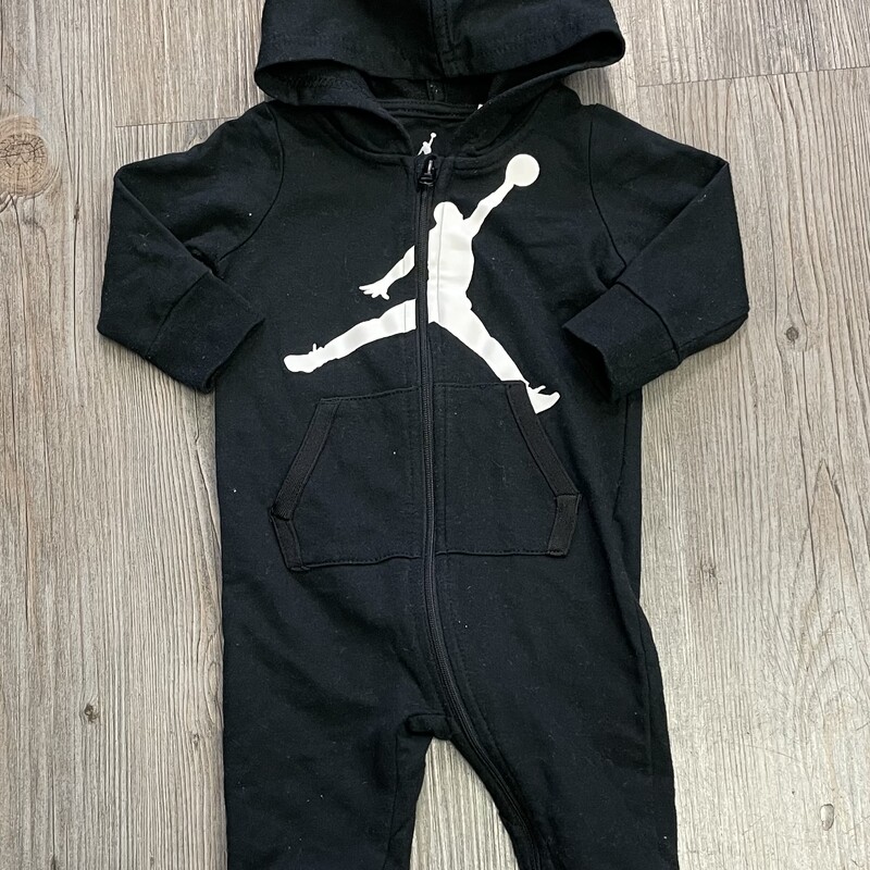 Jordan Hooded Romper, Black, Size: 6M