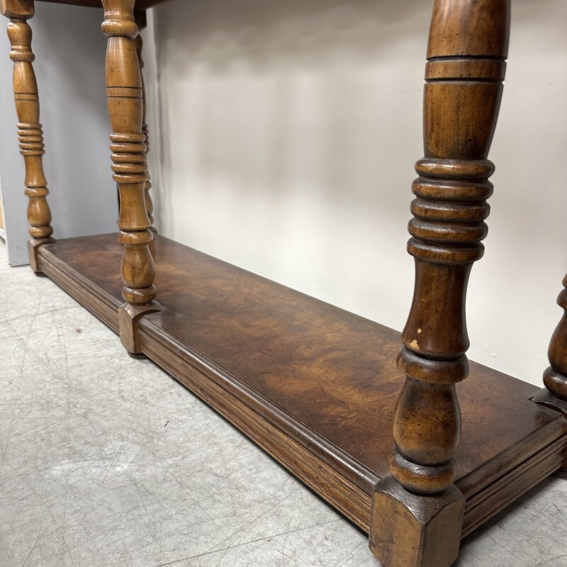 White Marble Top Console Table, Brown Wood Base<br />
Size: 48L x 14D x 29H