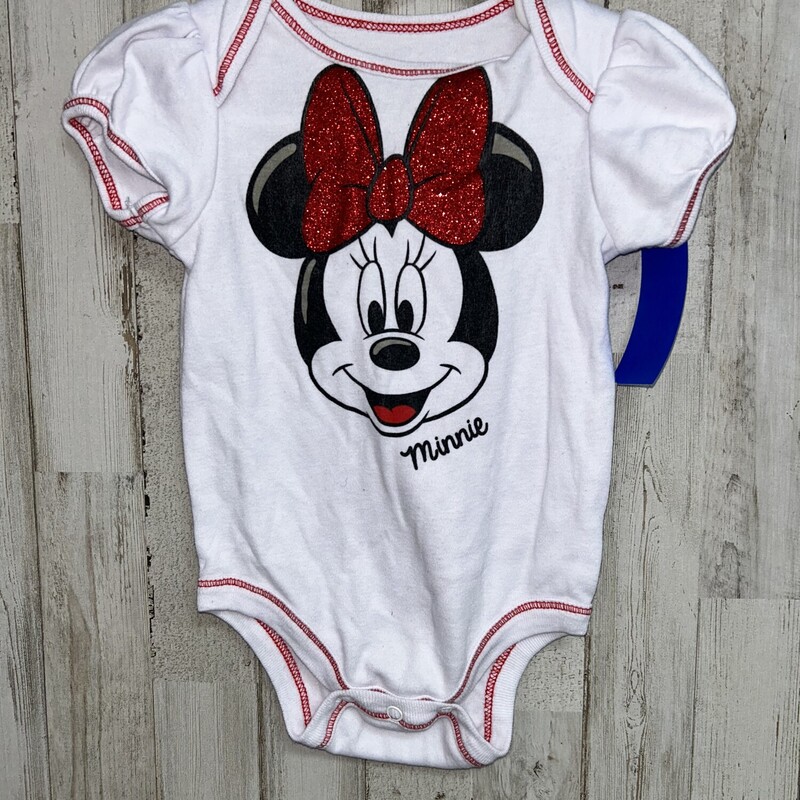 6/9M White Minnie Onesie, White, Size: Girl 6-12m