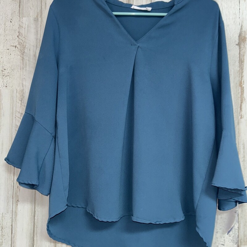 L Teal Flare Sleeve Blous