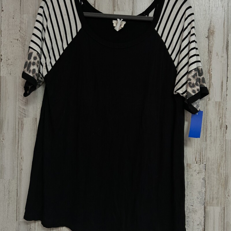 M Black Stripe Sleeve Top, Black, Size: Ladie Sm