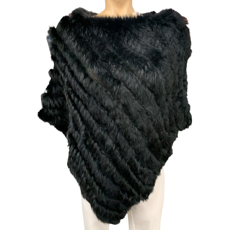 Rabbit Fur Poncho, Black, Size: O/s