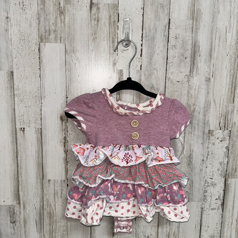 3/6M Purple Printed Ruffl, Purple, Size: Girl NB-3m