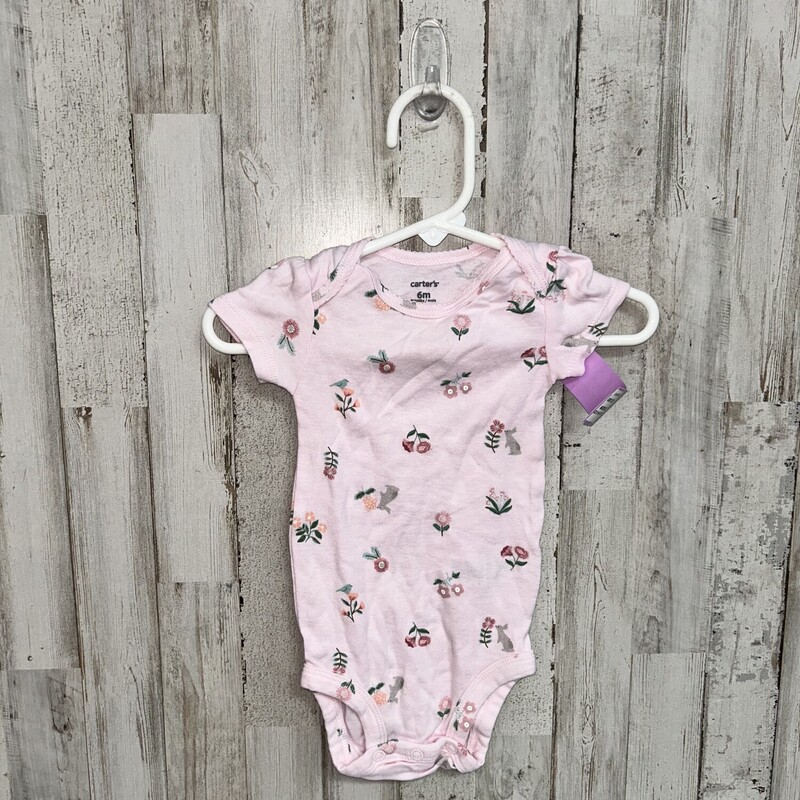 6M Pink Flower Print Ones, Pink, Size: Girl 6-12m