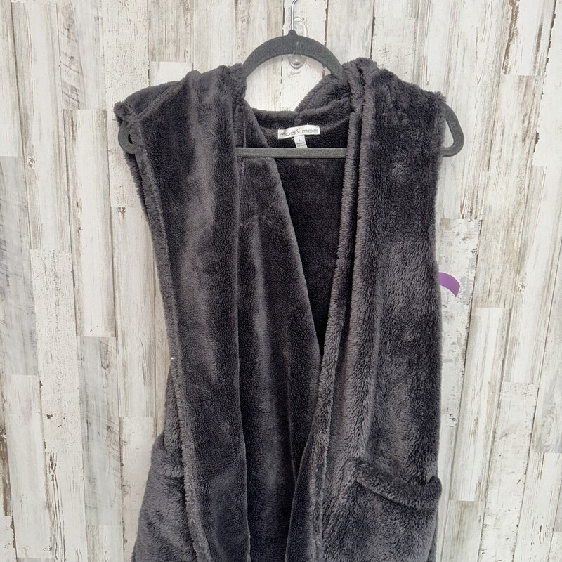 L Grey Fuzzy Hooded Vest