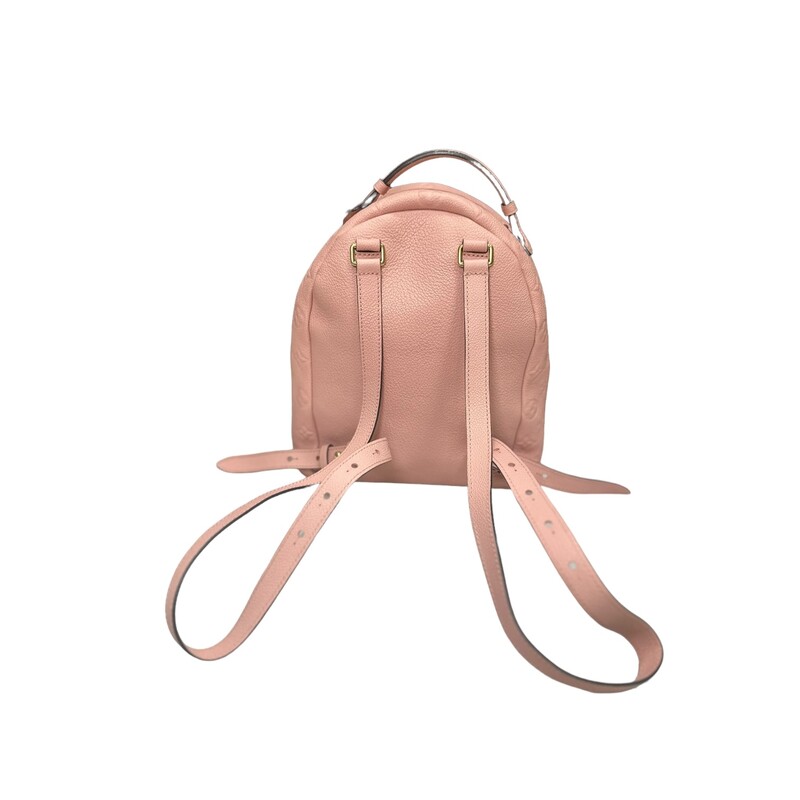 Louis Vuitton Backpack<br />
From the 2017 Collection<br />
Pink Empreinte Leather<br />
LV Monogram<br />
Brass Hardware<br />
Flat Handle & Dual Shoulder Straps<br />
Single Exterior Pocket<br />
Jacquard Lining & Dual Interior Pockets<br />
Zip Closure at Top<br />
Shoulder Strap Length: 11.25<br />
Handle Drop: 2<br />
Height: 9.75<br />
Width: 9.5<br />
Depth: 4.75<br />
Date Code:CA1137<br />
*Wear by Zipper