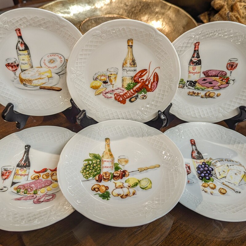 Philippe Deshoulieres Limoges France
Wine & Cheese Plates
Set of 6
White Multicolored
Size: 6 x 6