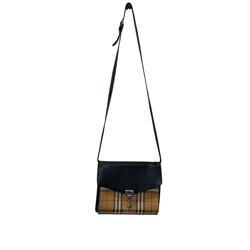 Burberry Macken Crossbody Vintage Check Black Leather<br />
<br />
Style Code: 4080075<br />
<br />
Dimensions:<br />
9W x 7H x 2.5D<br />
20-23 handle drop<br />
21-24 strap drop