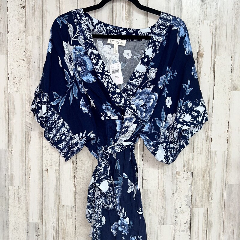 NEW L Blue Floral Tie Top, Blue, Size: Ladies L