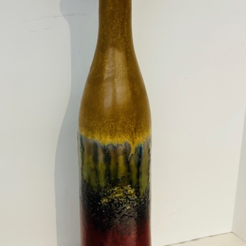 Drip Bottle Shape Pottery Vase
Red, Green, Tan
 Size: 4.5x19H