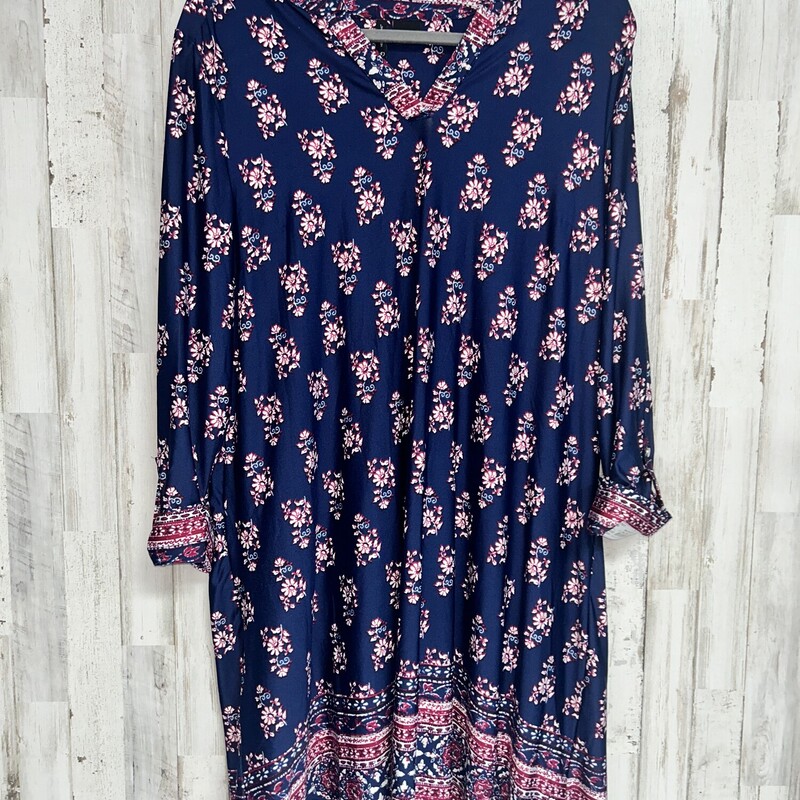 L Blue Floral Print Dress, Blue, Size: Ladies L