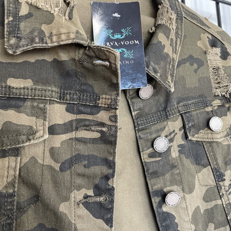 No Tag Distressed Jacket, Army, Size: S