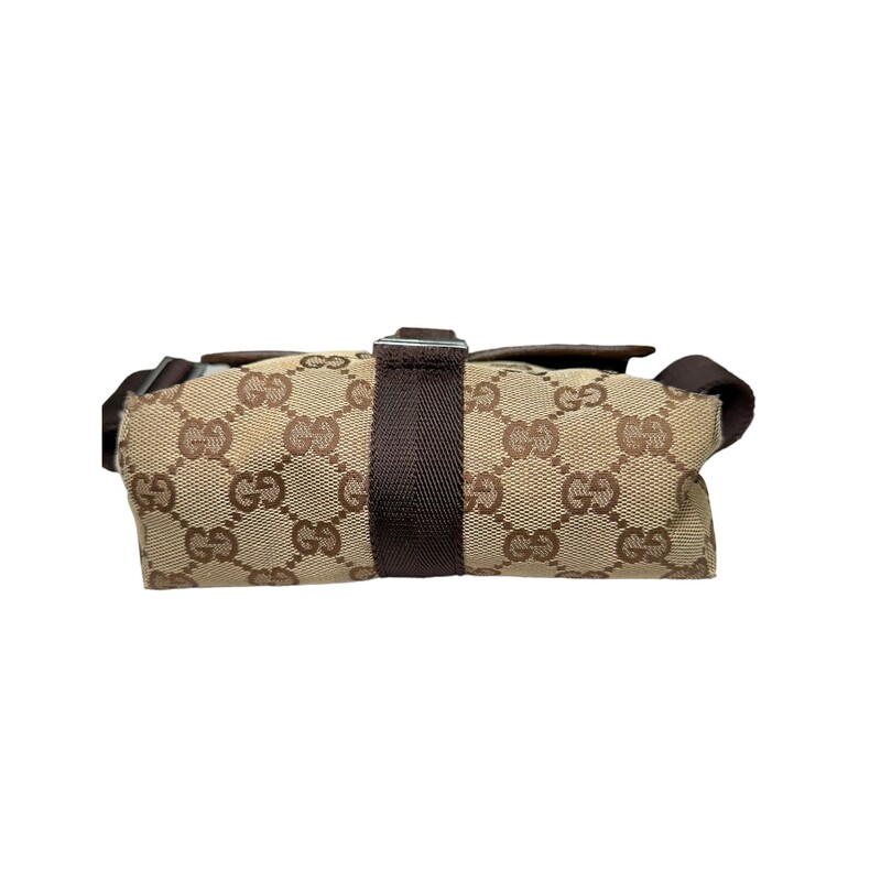 Gucci Waist Pouch Monogram<br />
<br />
Style Code:<br />
131236 200047<br />
<br />
Dimensions:<br />
Base length: 6.5 in<br />
Height: 5.25 in<br />
Width: 2.25 in<br />
Drop: 20 in<br />
<br />
Note: Wear on trim and corners.