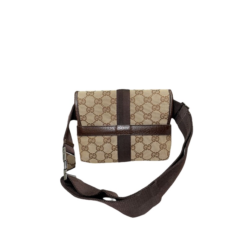 Gucci Waist Pouch Monogram<br />
<br />
Style Code:<br />
131236 200047<br />
<br />
Dimensions:<br />
Base length: 6.5 in<br />
Height: 5.25 in<br />
Width: 2.25 in<br />
Drop: 20 in<br />
<br />
Note: Wear on trim and corners.