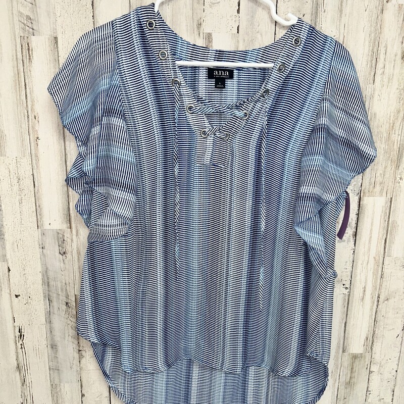 L Blue Stripe Lace Up Top, Blue, Size: Ladies L