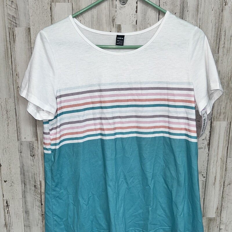 L Teal Striped Tee, Teal, Size: Ladies L