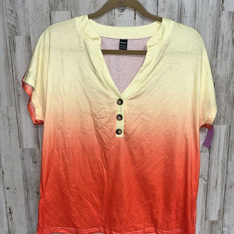 L Yellow Ombre Button Tee, Yellow, Size: Ladies L