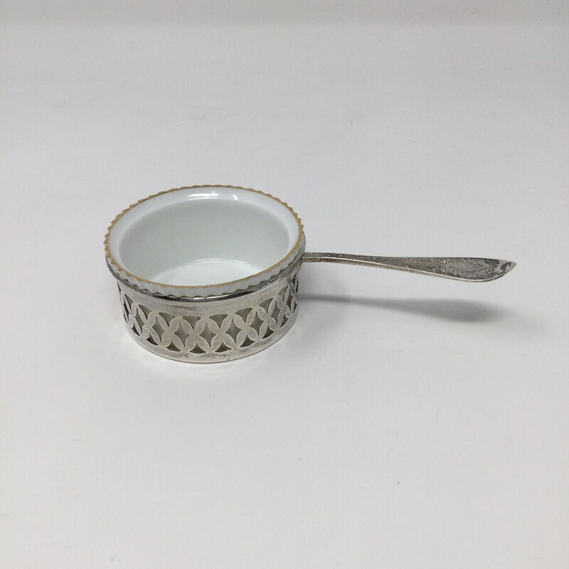 Small Dessert Dish & Holder,
Silver/Gold/White,
Size: 3 X 5.5 In