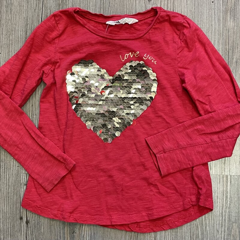 H&M Sequins LS Tee, Red, Size: 4-6Y