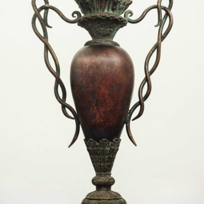 Vine Handled Ornate Vase Candleholder
Resin base with metal handles
Red, Gold, Brown
Size: 15x23H