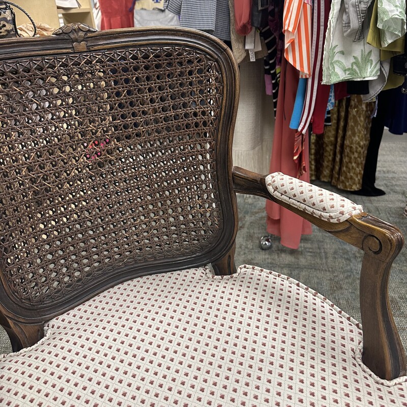 Upholstered Cane Back Chair, Red/Cream. One chair only.<br />
Size: 36x26