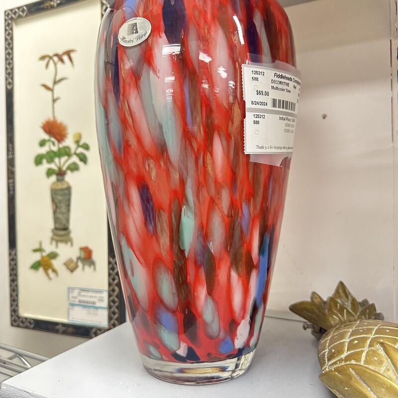 Art Glass Multicolored Vase - beautiful!<br />
Size: 14in H