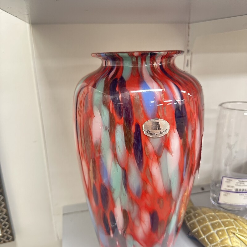 Art Glass Multicolored Vase - beautiful!<br />
Size: 14in H