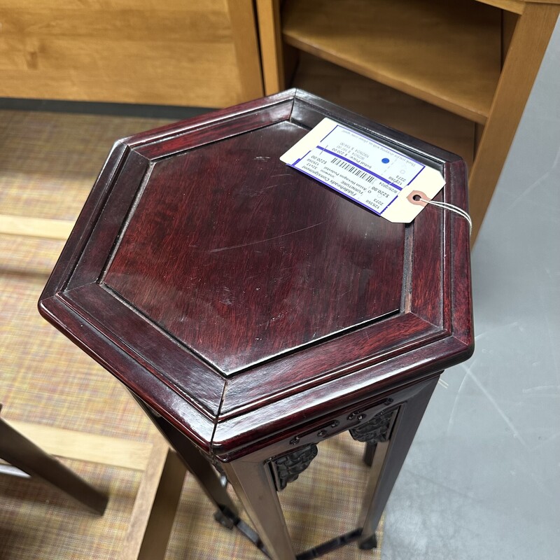 Asian Hexagon Pedestal Table, Rosewood<br />
Size: 32x12