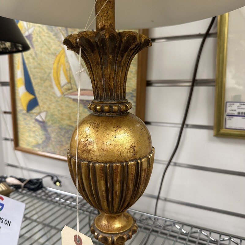 Ornate Table Lamp +Shade, Goldtone<br />
Size: 27H