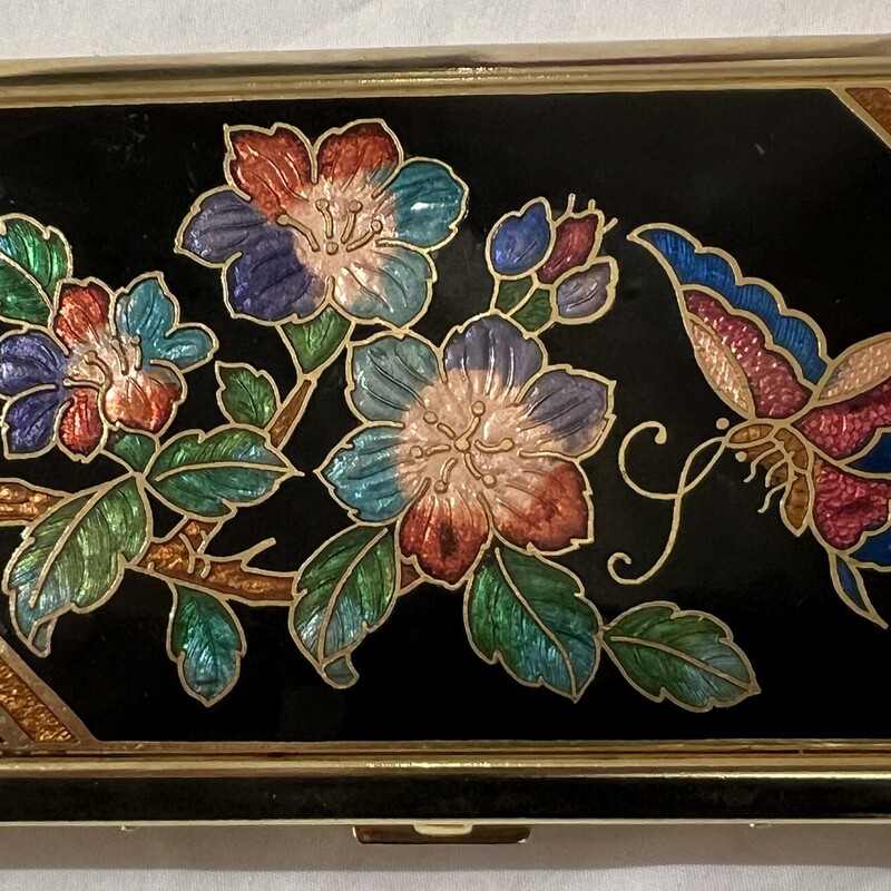 Cigarette Case Vintage, Enamel Inlay, Size: 4x3