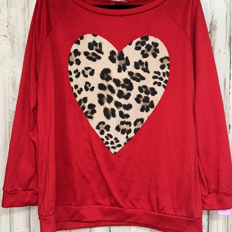 M Red Leopard Heart Top