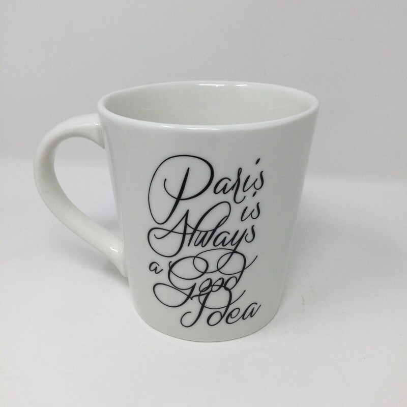 Indigo Mug- Paris Is Always A Good Idea,
White/Black,
Size: 4 X 4.5 In