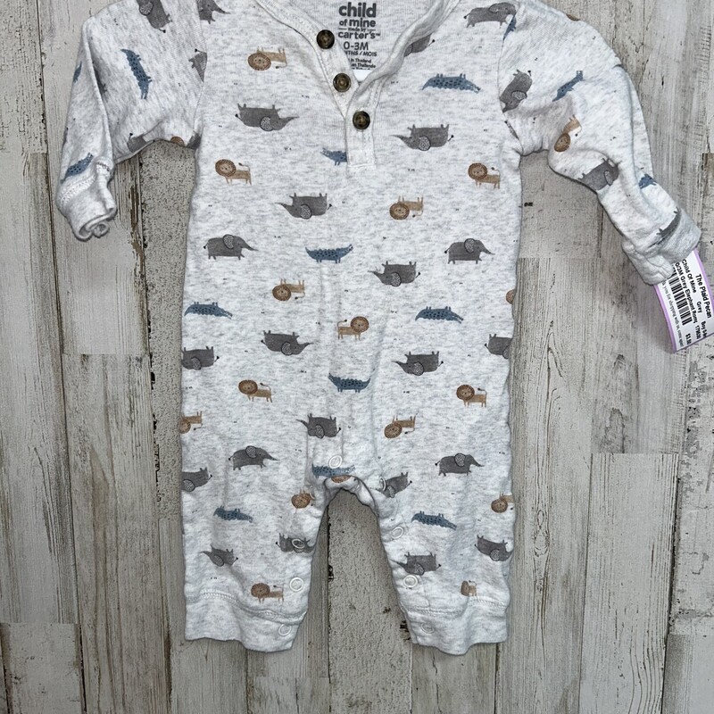 0/3M Grey Elephant Romper