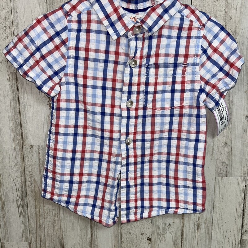 18M Red/Blue Button Up, Red, Size: Boy 12-24m