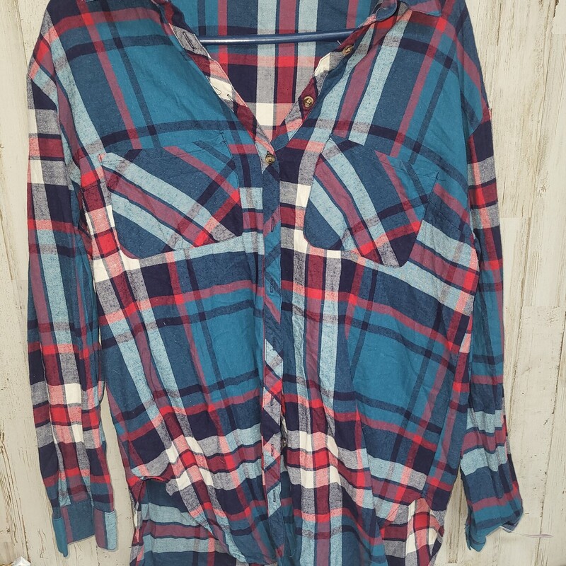 L Teal Plaid Flannel