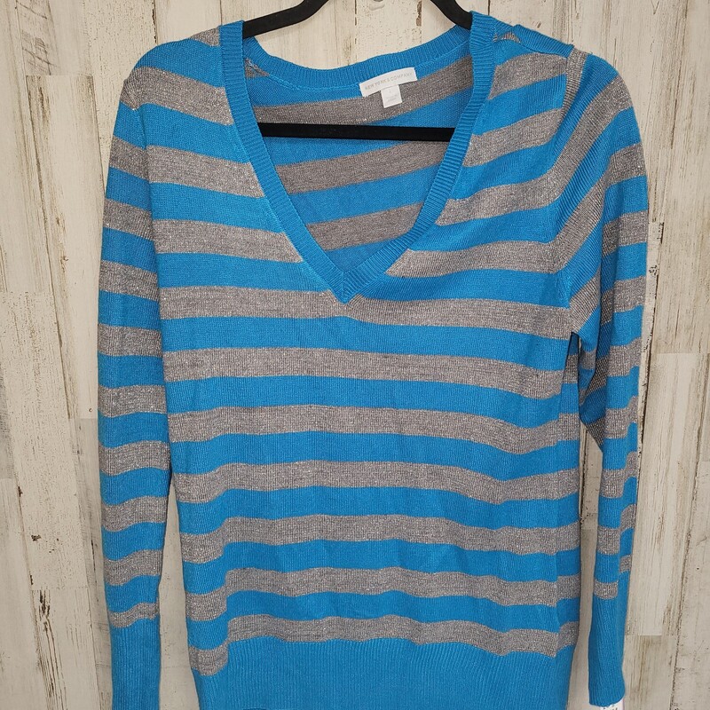 L Blue Stripe Shimmer Swe, Blue, Size: Ladies L