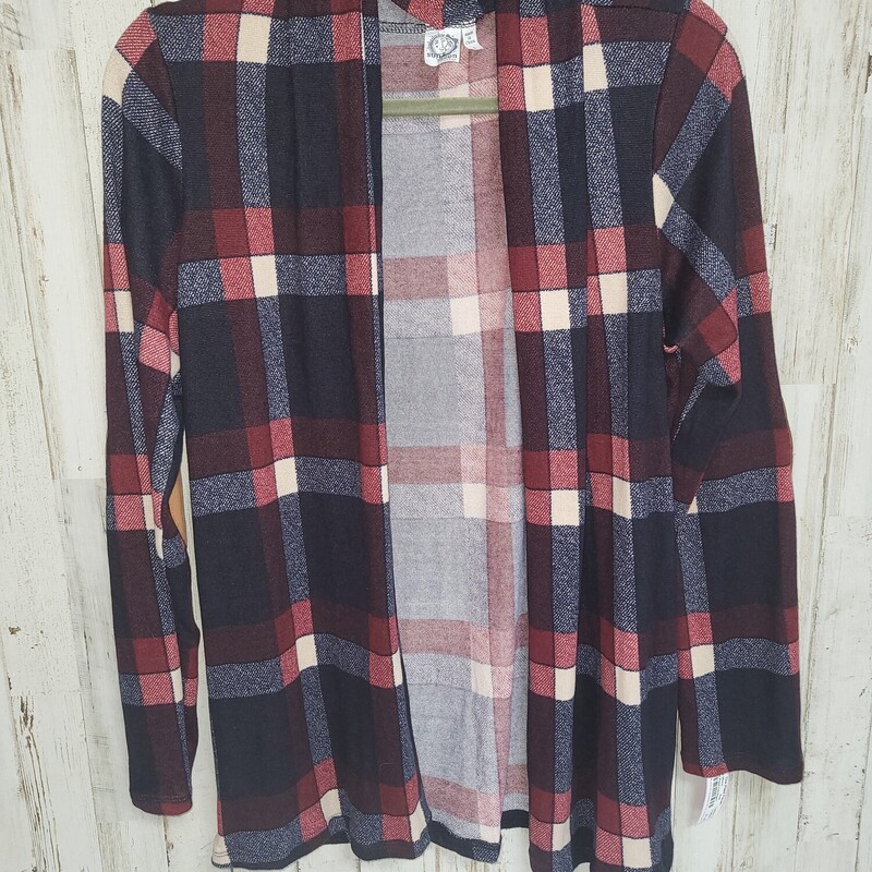 L Red Plaid Cardigan