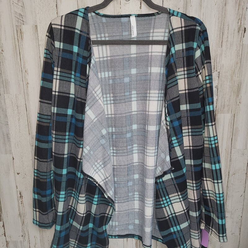 L Teal Plaid Cardigan