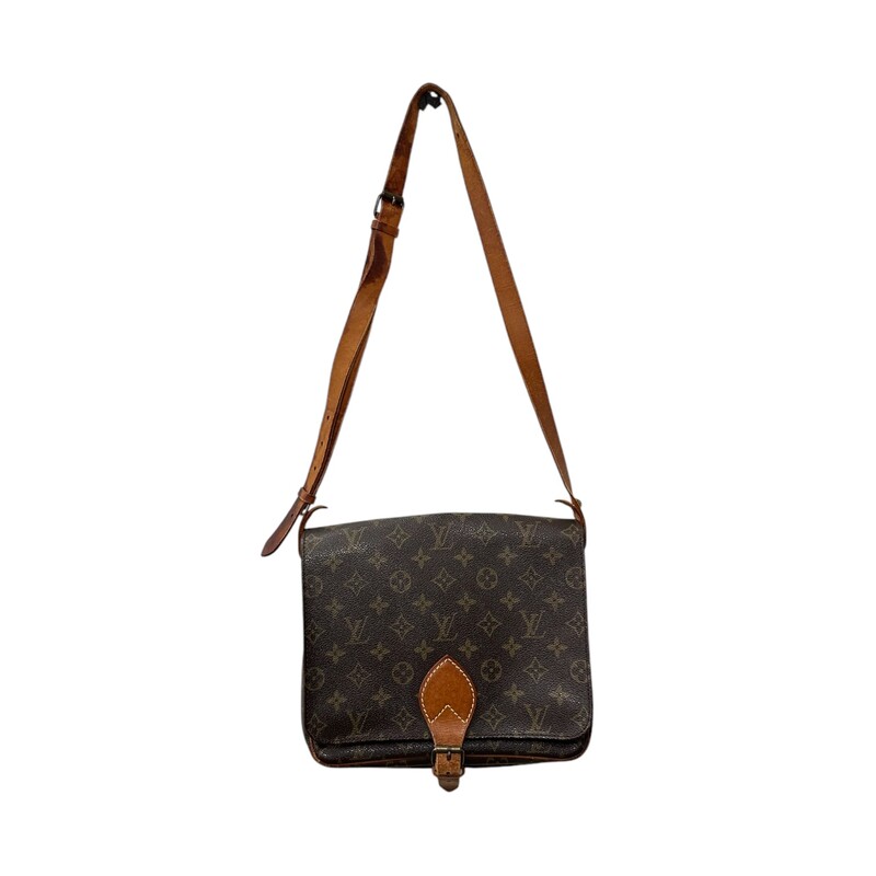 Louis Vuitton Cartouchier 26 Monogram

Date Code:SL0960

Dimensions:
Base length: 9.75 in
Height: 8.5 in
Width: 3 in
Drop: 21 in

Note: Leather is stained and stiff through out the bag.