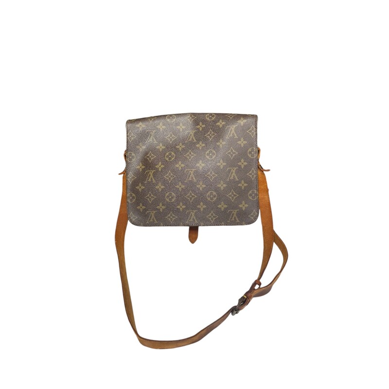 Louis Vuitton Cartouchier 26 Monogram

Date Code:SL0960

Dimensions:
Base length: 9.75 in
Height: 8.5 in
Width: 3 in
Drop: 21 in

Note: Leather is stained and stiff through out the bag.