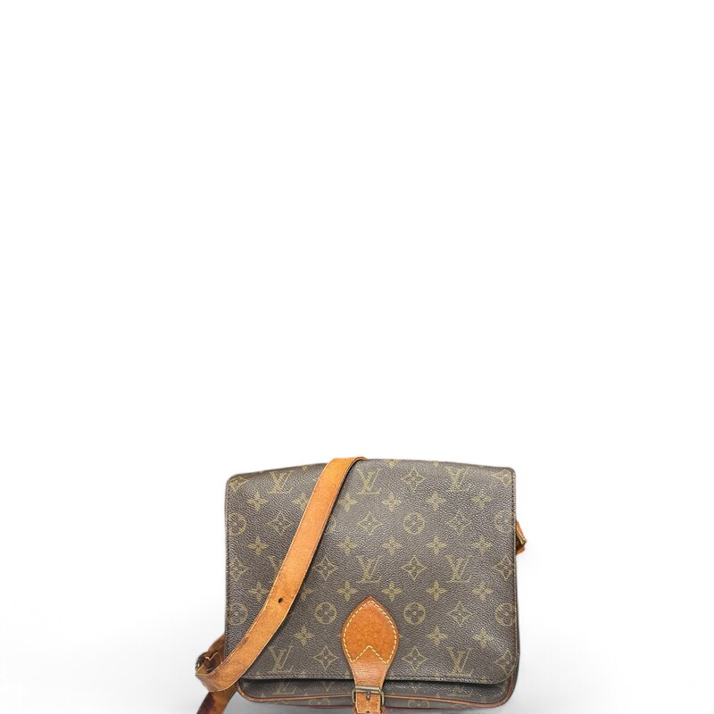 Louis Vuitton Cartouchier 26 Monogram

Date Code:SL0960

Dimensions:
Base length: 9.75 in
Height: 8.5 in
Width: 3 in
Drop: 21 in

Note: Leather is stained and stiff through out the bag.