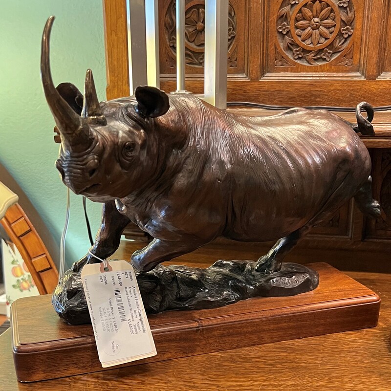 David Schaefer Sculpture, Rhino, Signed