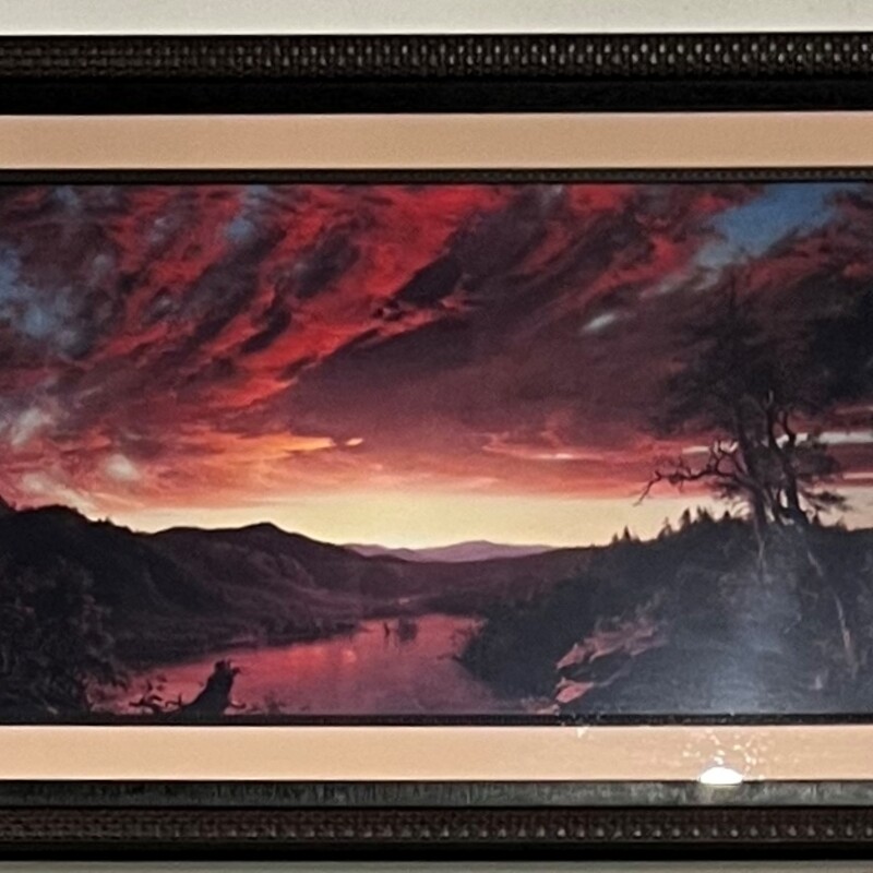 Sunset Over Mountains, Print, Framed