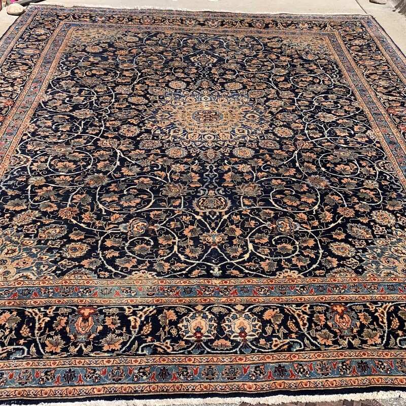 Antique Wool Rug AS IS, Blues, 9ft 9in  x 12ft 5in