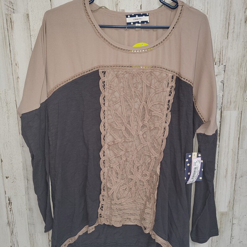 NEW L Tan/Grey Lace Top