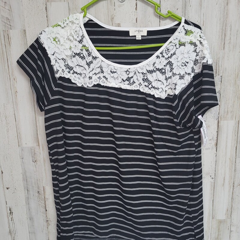 L Black Stripe Lace Top, Black, Size: Ladies L