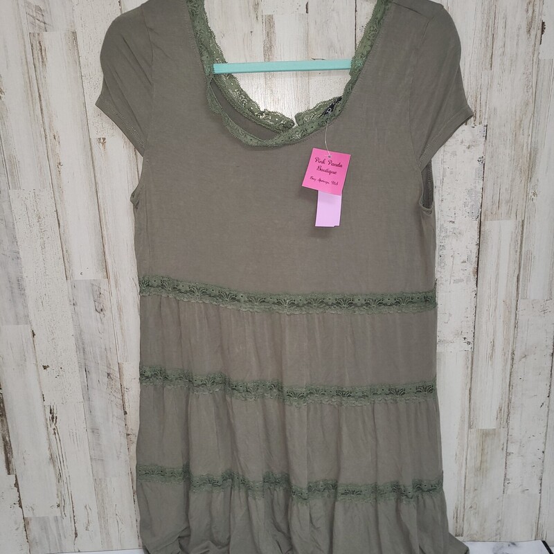 L Green Lace Trim Top, Green, Size: Ladies L