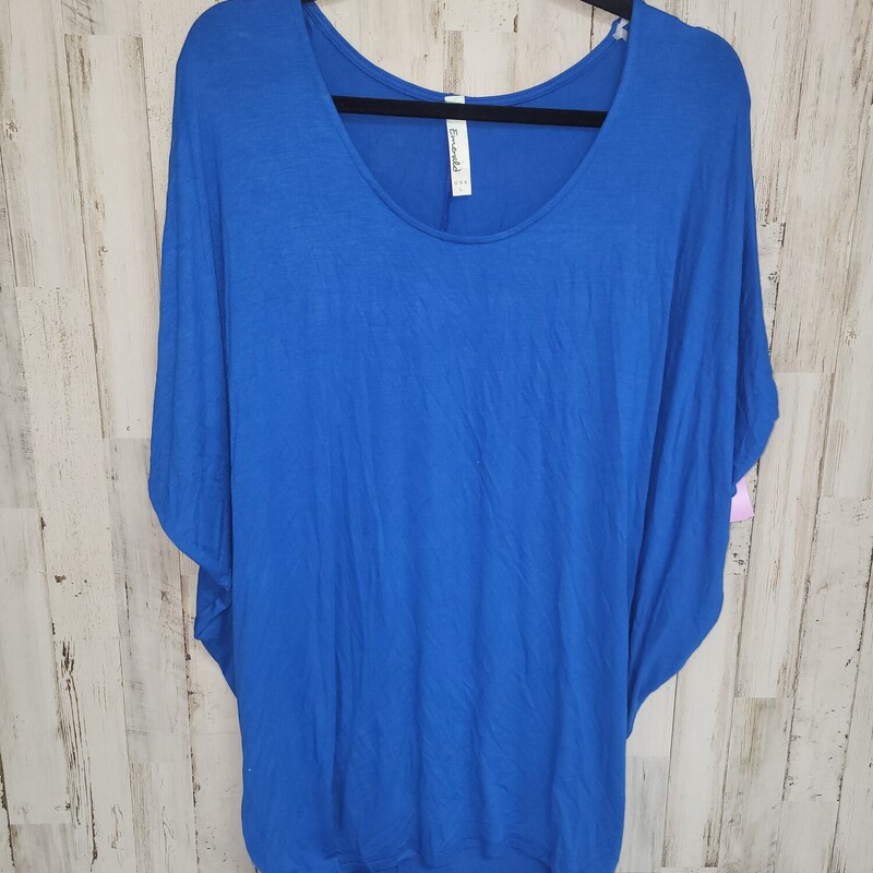 L Blue Cold Shoulder Top