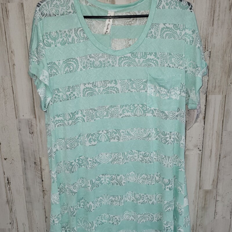 L Teal Printed Pocket Top