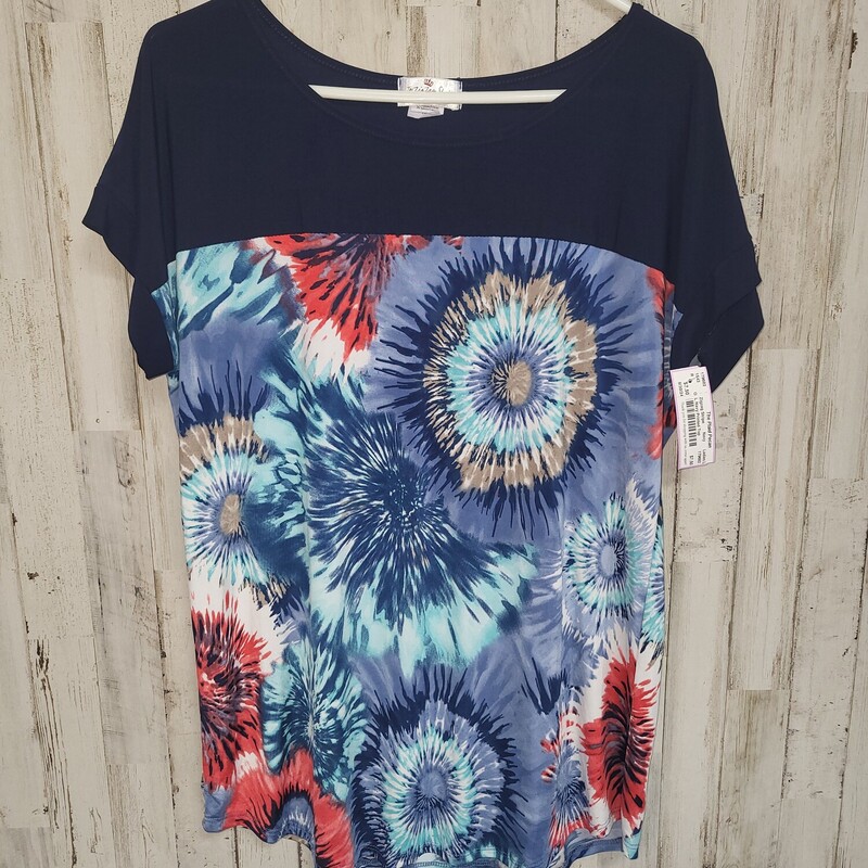 L Navy Printed Top